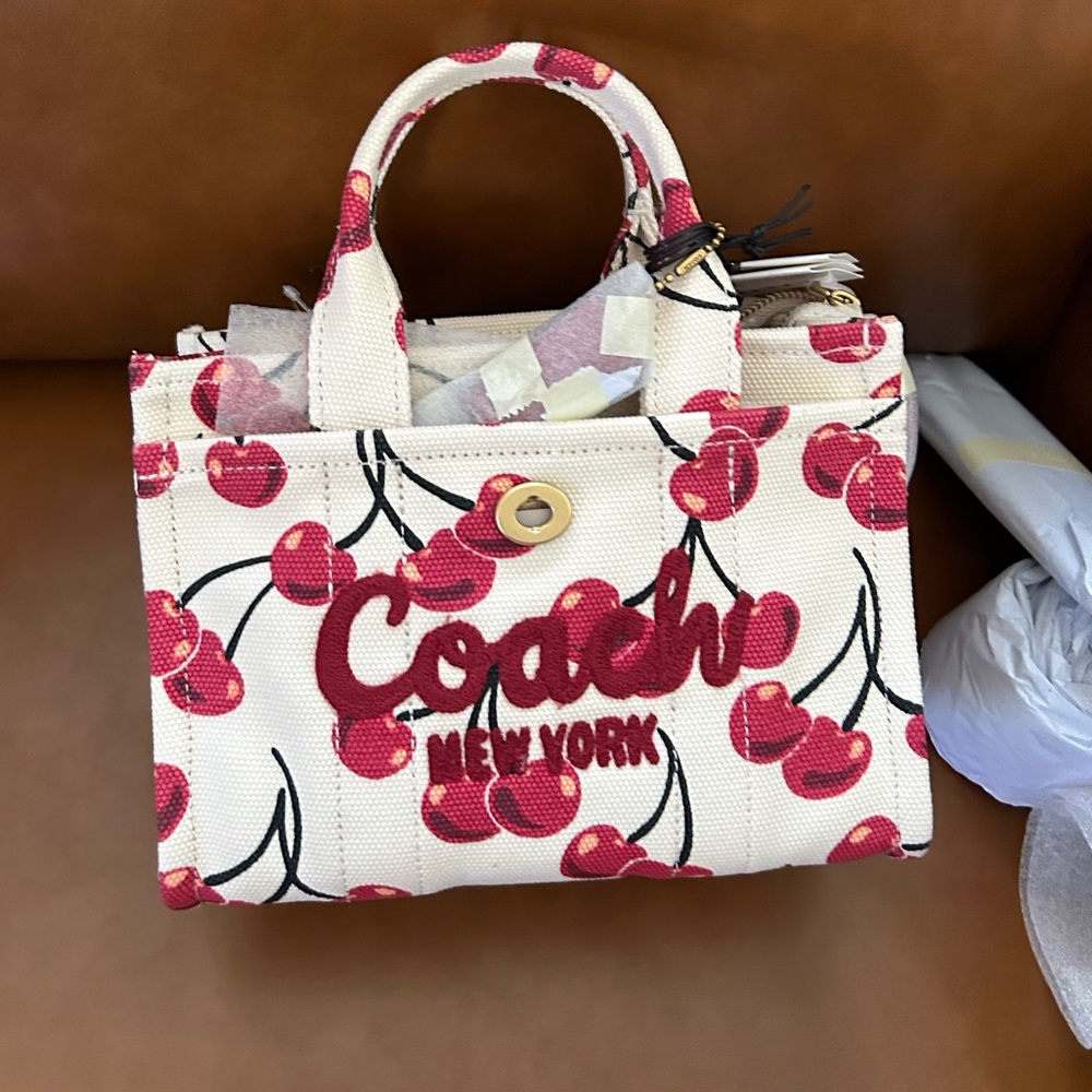 Coach Cargo Cherry Print Canvas Tote Bag 20 - Picture 9 of 13